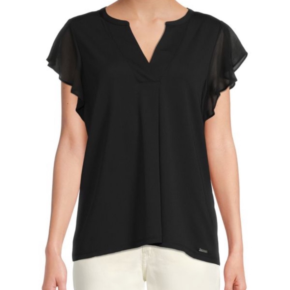 CALVIN KLEIN
Black Flutter-Sleeve Top med new with tags